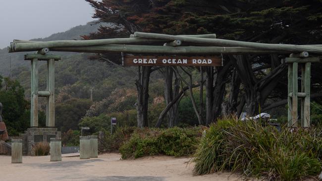 The Great Ocean Road sign is normally full of visitors taking pictures. Picture: Jason Edwards