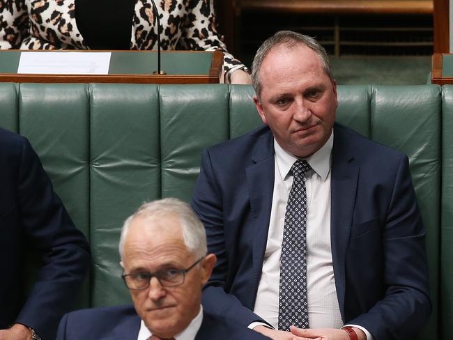 Former deputy prime minister Barnaby Joyce and ex-prime minister Malcolm Turnbull. Picture Kym Smith