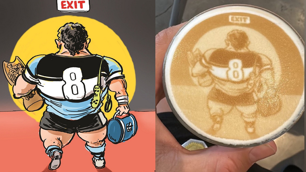 Scott "Boo" Bailey's Andrew Fifita cartoon is recaptured in coffee form.