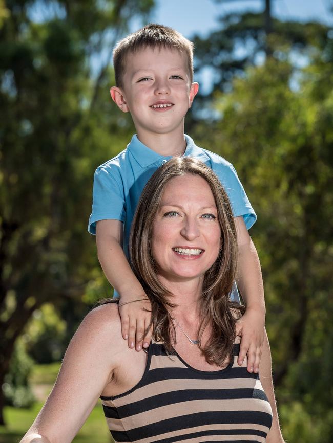 Pregnant mum Briony Swart, with her six-year-old son Oscar, has had two early miscarriages. She says the swab test would provide some peace of mind. Picture: Jake Nowakowski