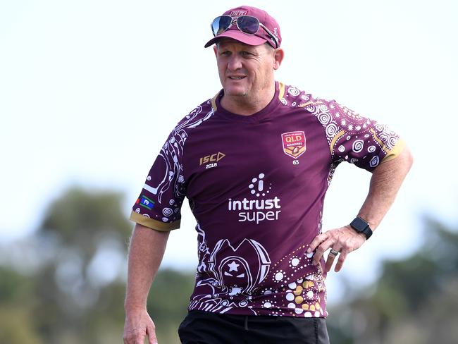 Coach Kevin Walters looks on during the Queensland State of Origin team training session at Sanctuary Cove on the Gold Coast, Sunday, June 3, 2018. (AAP Image/Dave Hunt) NO ARCHIVING