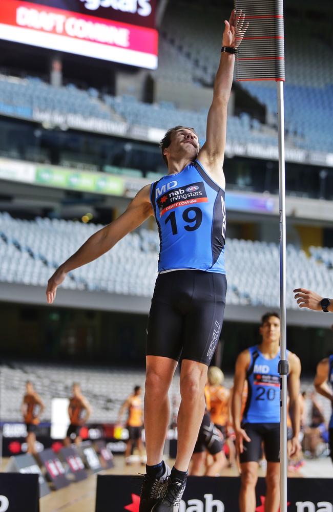 Bailey Rice takes on the vertical leap at the draft combine. Picture: Hamish Blair