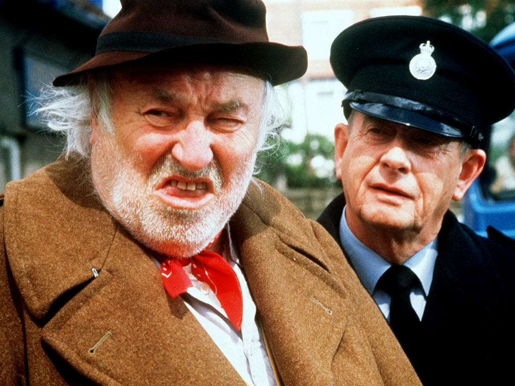 Bill Maynard (l) with Derek Fowlds (r) in scene from TV program Heartbeat. Picture: Supplied