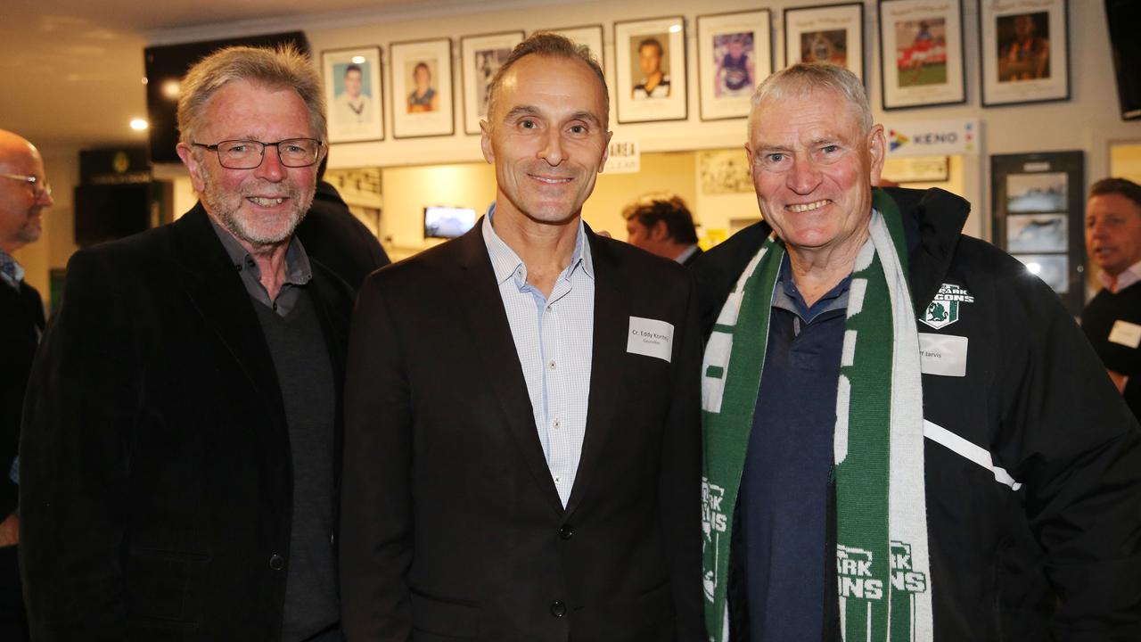 Bell Park life member Glenn Brown, councillor Eddy Kontelj and club president Jeff Jarvis. Picture: Peter Ristevski.