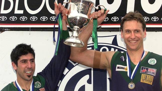 Frank Fopiani and Tom Gilligan with the premiership cup.