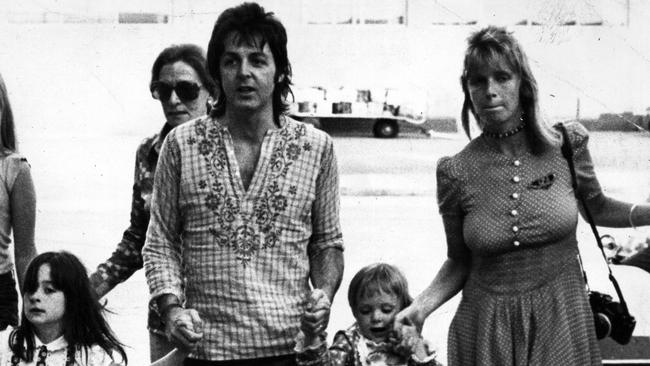 Paul McCartney arrives in Melbourne in 1975 with his wife Linda and children for the last leg of Wings’ Australian tour.