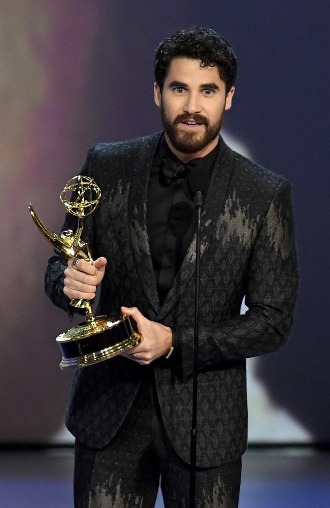 Darren Criss thanked his long-time mentor, Ryan Murphy. Picture: AFP