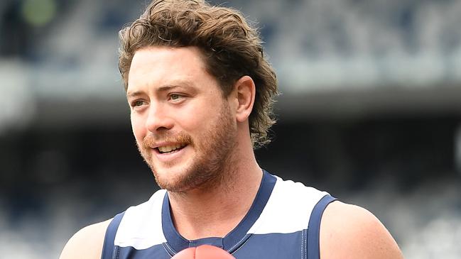 Jack Steven is seen after a press conference at GMHBA Stadium in Melbourne, Thursday, October 17, 2019. (AAP Image/Julian Smith) NO ARCHIVING