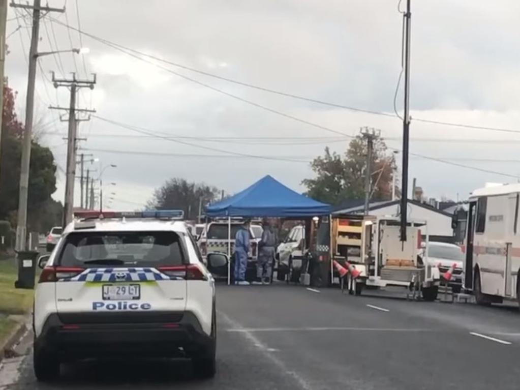 Tasmania Police established a crime scene along Main St, Ulverstone, on Tuesday where the woman was found dead. Picture: Helen Kempton