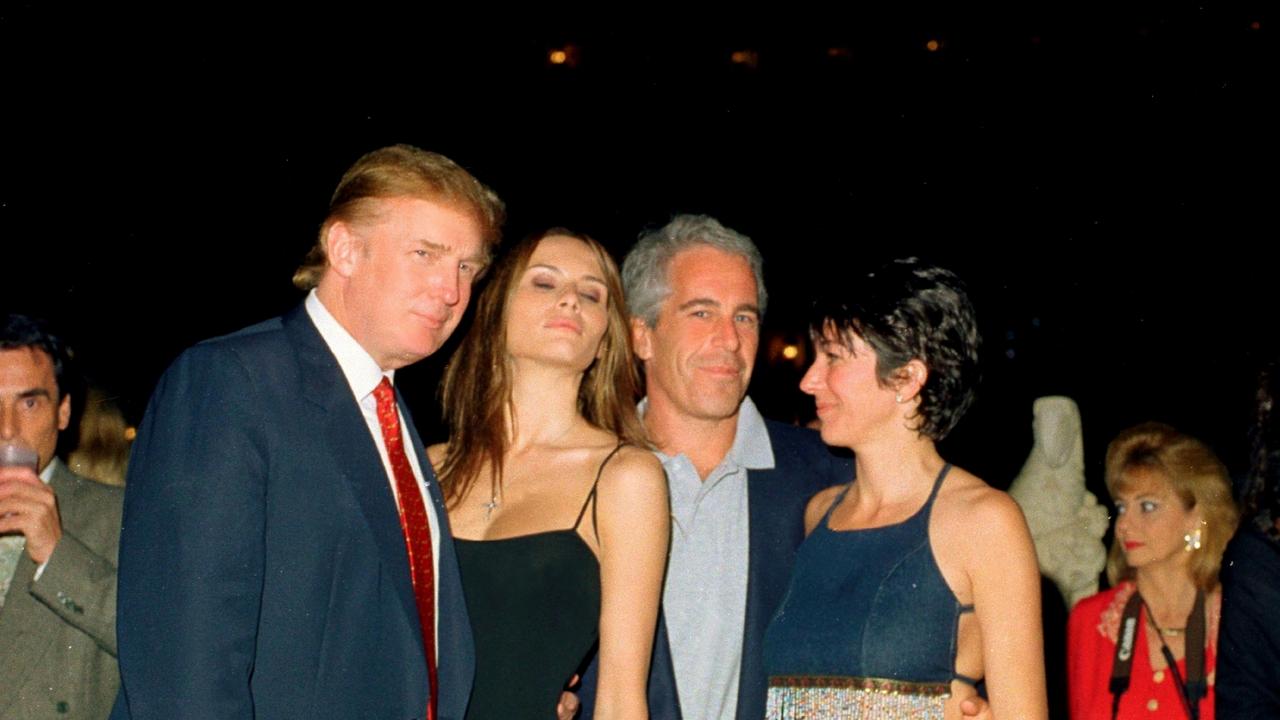 Donald Trump and wife Melania with Epstein and British socialite Ghislaine Maxwell at the Mar-a-Lago club in 2000. Picture: Davidoff Studios/Getty Images