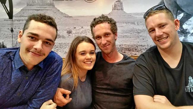 Louis Moore (second from right), with his two brothers Nelson and Angus and his fiance Courtney Leverington. Picture: Contributed