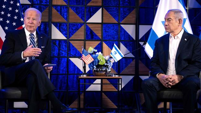 US President Joe Biden and Israel's Prime Minister Benjamin Netanyahu met in Tel Aviv on Wednesday. Picture: AFP.