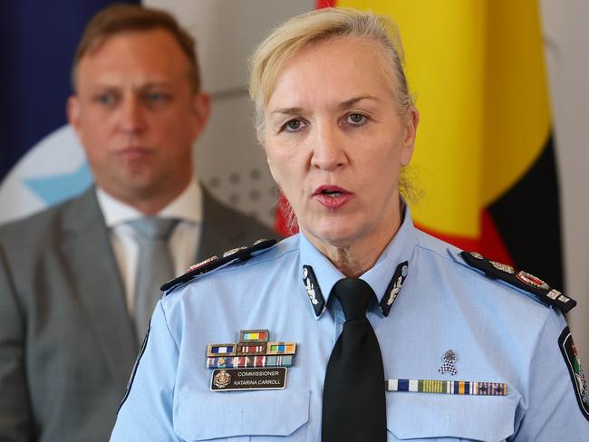 BRISBANE, AUSTRALIA - NewsWire Photos FEBRUARY 12, 2024: Queensland Police Commissioner Katarina Carroll during a press conference in Brisbane. Picture: NCA NewsWire/Tertius Pickard