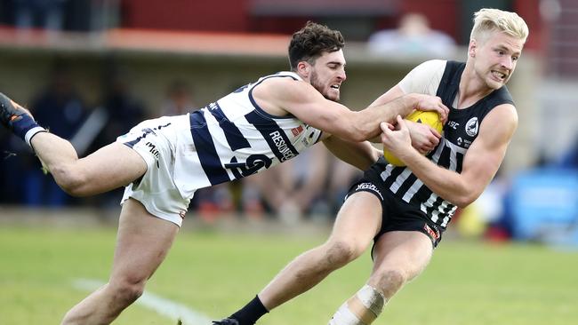 Port Adelaide’s Billy Frampton and Nic Schwarz. Picture: Sarah Reed