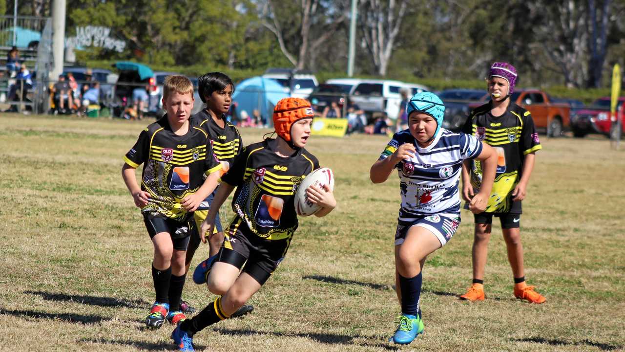 Wondai Wolves player Hayden Donohuo making it a run for it with the ball. Picture: Laura Blackmore
