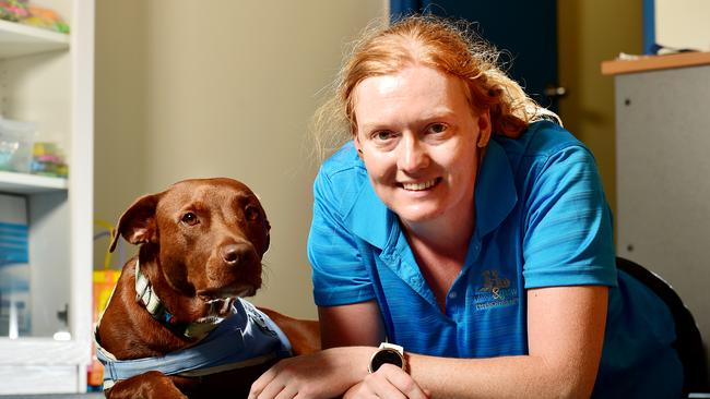 Physiotherapist Lucille Robinson at Move and Grow Physiotherapy, with her therapy dog Chilli.