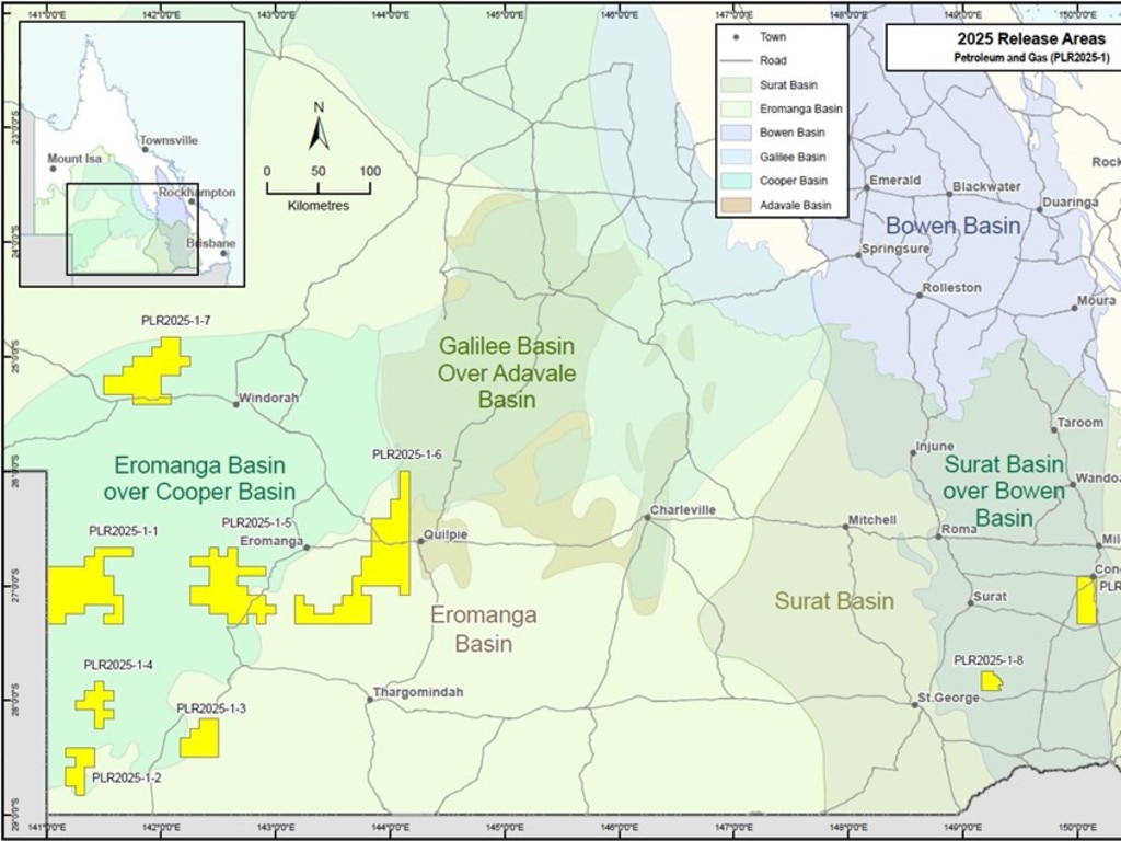 Queensland's nine gas fields sites.