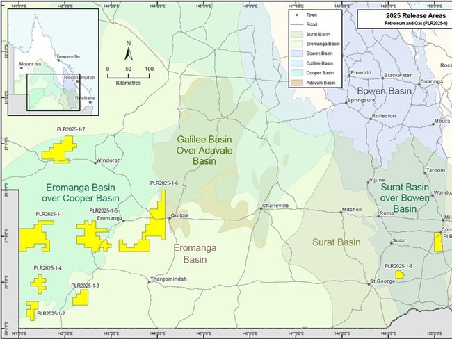Queensland's nine gas fields sites.