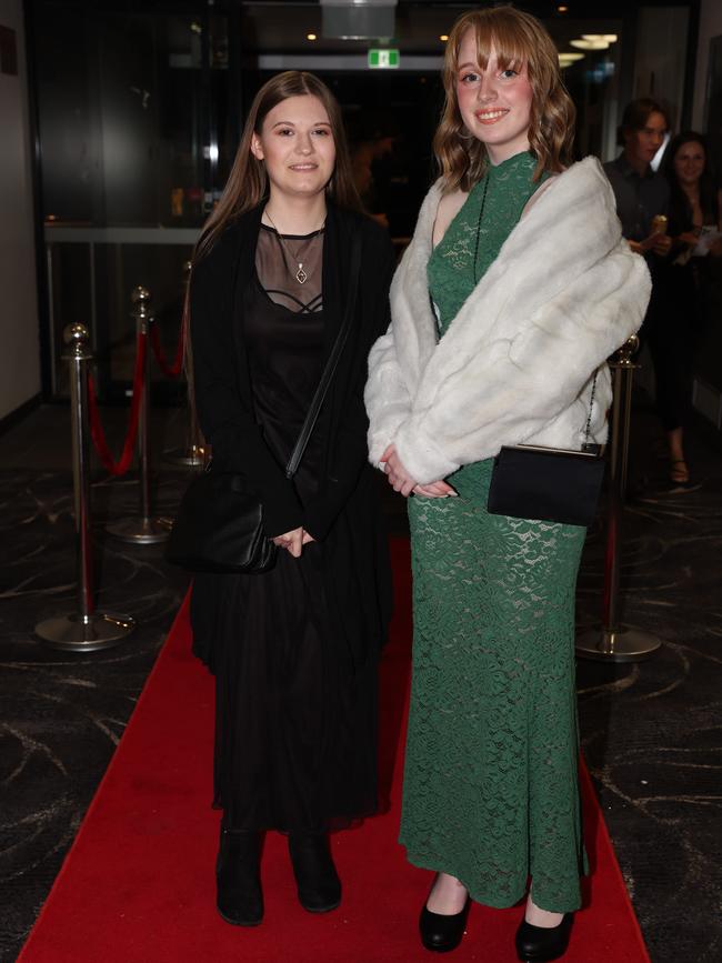 MELBOURNE, AUSTRALIA – JUNE 14 2024 Imagen Harrison and Bridie Hegarty attend the Lowanna College Senior Formal 2024 at the Moe Racing Club Picture: Brendan Beckett