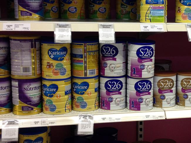 Coles supermarkets are experiencing a shortage of baby formula. pictured are near empty shelves at Coles supermarket in East Victoria Park