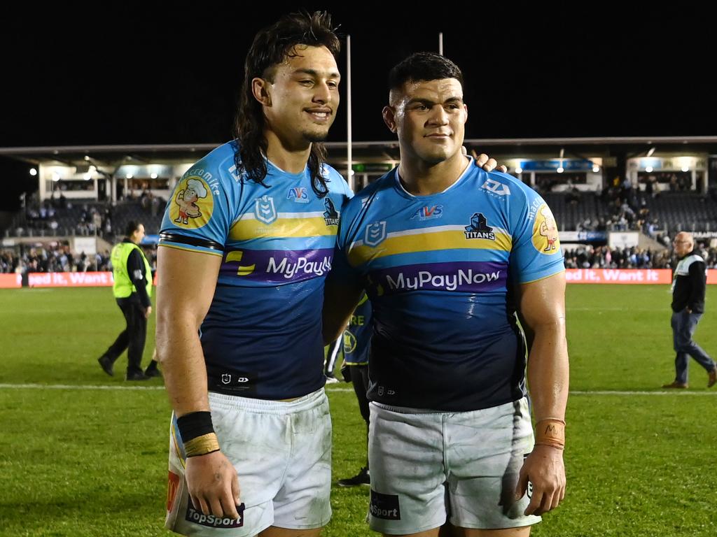 Tino Fa'asuamaleaui and David Fifita. Picture: NRL Photos