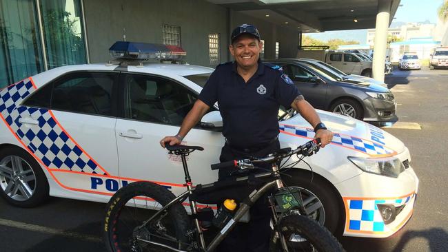 Frank Falappi holding his 'fatbike' in preparation for his trek across the Simpson Desert in 2015. Picture: QPS