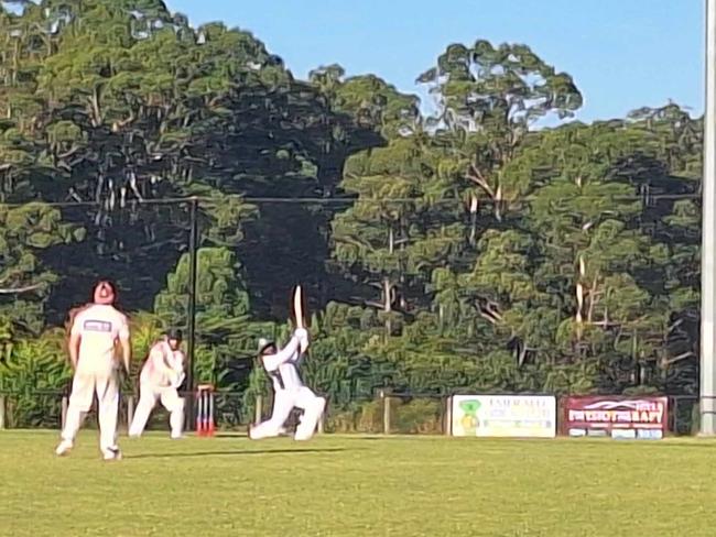 Chathura Imbulagoda at the crease for Officer in his mammoth CCCA knock at Chandler Recreation Reserve. Picture: Supplied.