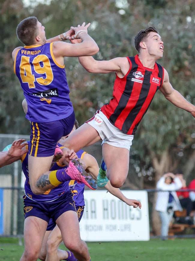 EFL: Vermont’s James O'Connor flies high. Picture: George Salpigtidis