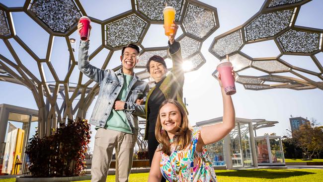 Sam Lau, Annette Shun Wah and India Ward are excited for the Bubble Tea Garden – as are we! Picture: Tom Huntley