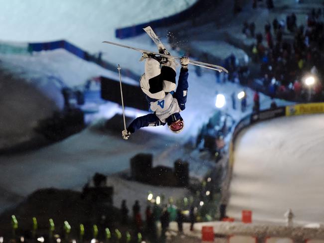 Jakara Anthony on her way to claiming silver at the Deer Valley World Cup in USA.