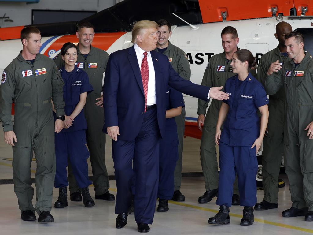 Donald Trump meets members of the military in Texas on Sunday. Picture: AP