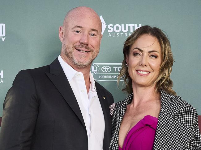 Luke Sayers and Cate Sayers at the Gather Round Welcome Dinner in Glenelg , Wednesday, April 3, 2024. Picture: Matt Loxton