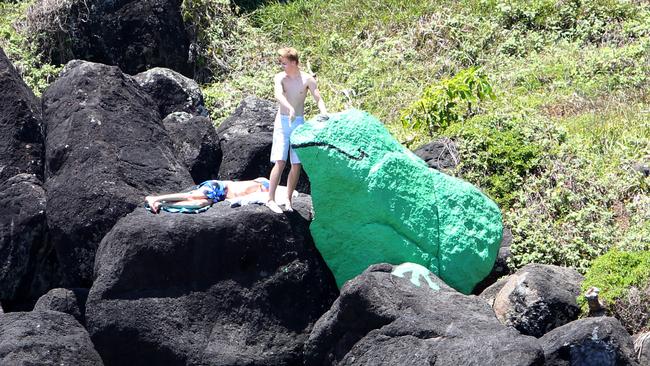 Pictured enjoying one of the Gold Coast popular locals secret spots, Froggies Beach at Snapper Rocks the most southern tip of the Gold Coast. Off the well known tourist beaten track. Named after the rock painted like a frog has been this way for over 50 years with a new coat of paint about every ten years. Picture Mike Batterham