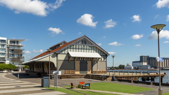 The former Newcastle Maritime Museum and wharf building at Honeysuckle which has plans lodged for a 'vibrant' destination hub of food, wine and entertainment. Supplied.