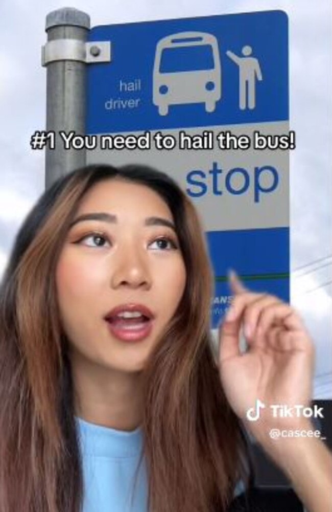 Cassie Chuang, who recently moved to Brisbane form Canada, said she was left embarrassed after not realising you have to hail down buses in order for them to stop. Picture: TikTok/cascee_