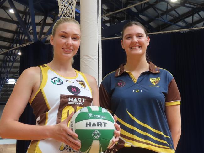 Hawks shooter Dani Laugher with under-19 co-coach Gemma Poke at the Silverdome on Thursday. Picture: Jon Tuxworth