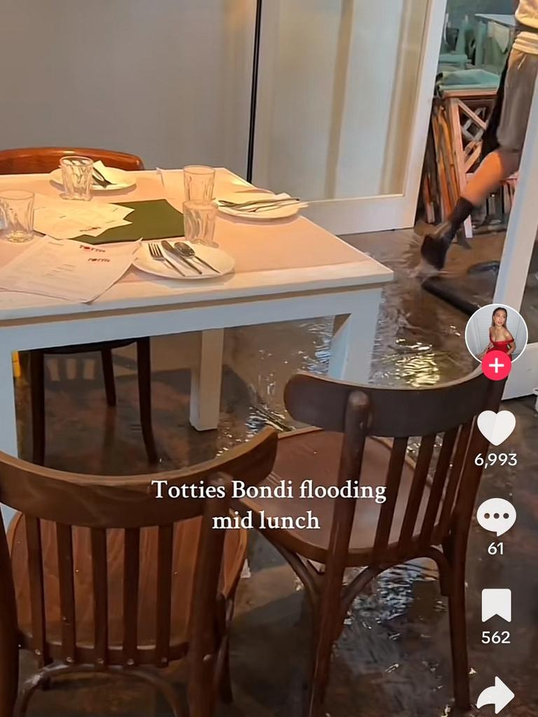 Totti's in Bondi was flooded on Sunday. Picture: TikTok/Hannah Dal Sasso.