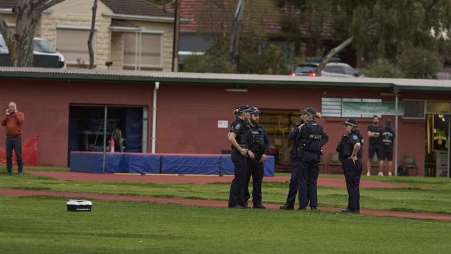 Police on scene at St Albans Reserve in Clearview on Thursday night, shortly after the accident. Picture: Matt Loxton