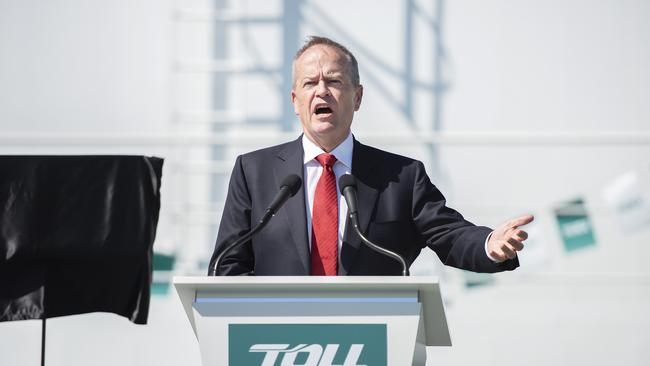 Bill Shorten speaks at the official naming ceremony for Australia's newest and biggest cargo ship, Victorian Reliance II (VRII) in Port Melbourne, Sunday, February 24, 2019. (AAP Image/Ellen Smith) NO ARCHIVING