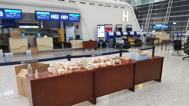 Bread and water were provided at for Australian evacuees at Wuhan airport. Picture: Supplied