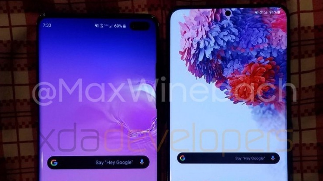 This leaked photo shows a phone purporting to be the next Samsung Galaxy alongside the current model. Picture: XDA Developers