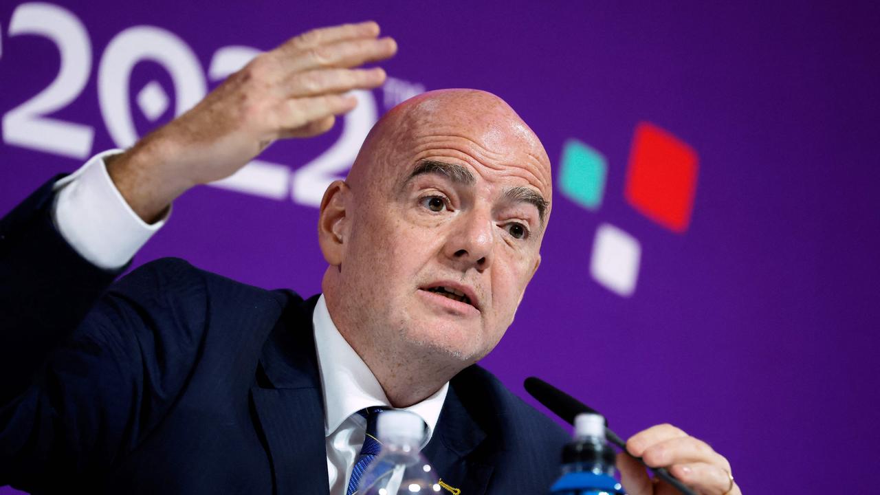 FIFA President Gianni Infantino gives a press conference Qatar National Convention Center (QNCC) in Doha on December 16, 2022, during the Qatar 2022 World Cup football tournament. (Photo by Odd ANDERSEN / AFP)