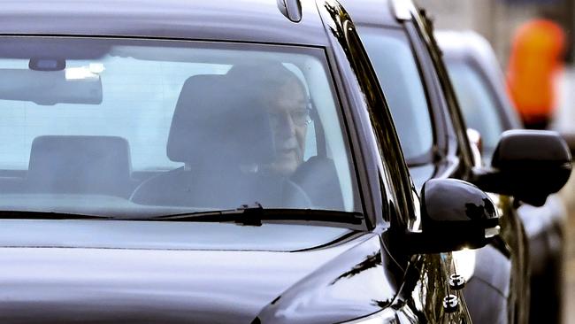 George Pell is driven from Barwon Prison on Tuesday. Picture: AFP