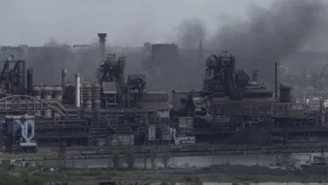 Azovstal steel plant in the city of Mariupol following Russian bombardment.