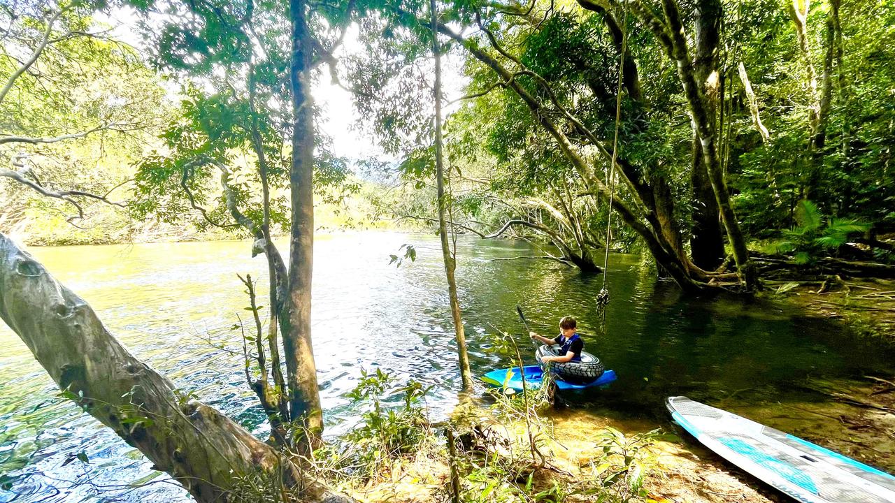 An area of the Mulgrave River popular with swimmers and kayakers could now be too risky with the spotting of a big croc. Picture: Peter Carruthers