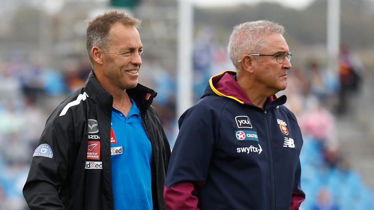 Alastair Clarkson and Chris Fagan before their teams clashed in round 5 this year.