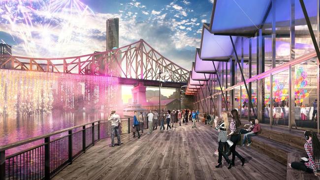 An artist’s impression of the redeveloped Howard Smith Wharves in the Brisbane CBD.