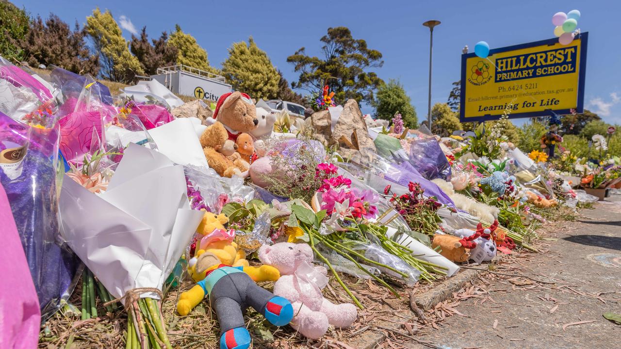 Mourners have paid tribute to the children who died after gust of wind swept away a jumping castle at Hillcrest Primary School Devonport Tasmania. Picture: Jason Edwards.