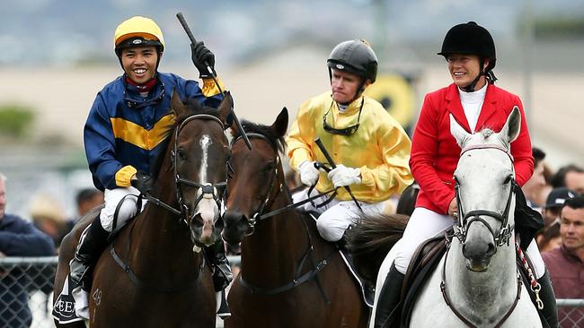 Racha Cuneen returns to scale after winning the Group 1 Telegraph Handicap at Trentham in Wellington on January 21, 2017.  Photo: Hagen Hopkins/Getty Images