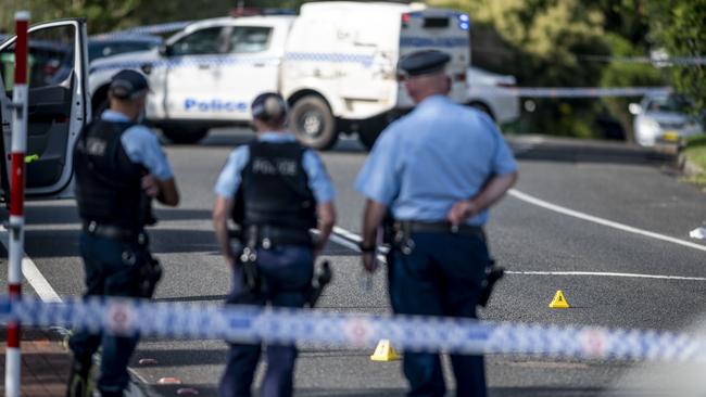 Specialist forensic officers at the scene of the incident on Langford Drive, Kariong. Picture: Darren Leigh Roberts